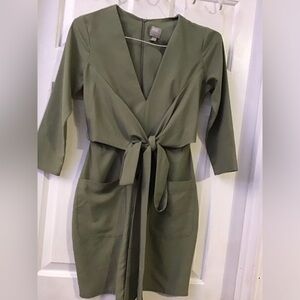 ASOS Olive Long Sleeve Dress with Tie Waist